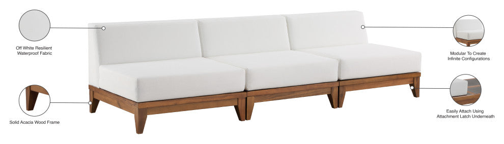 Rio Water Resistant Fabric  Patio 3-Piece Modular Sofa, Off White