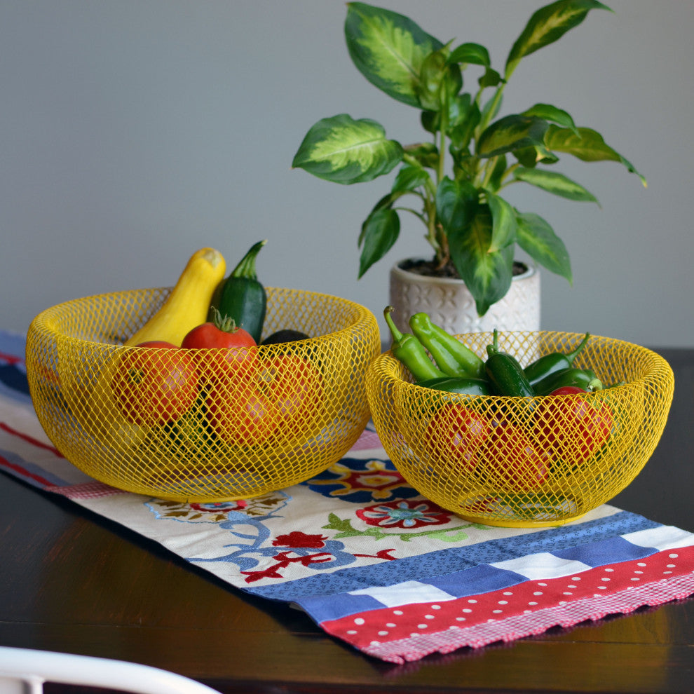 Pop Yellow 2-Piece Metal-Mesh Bowl Set
