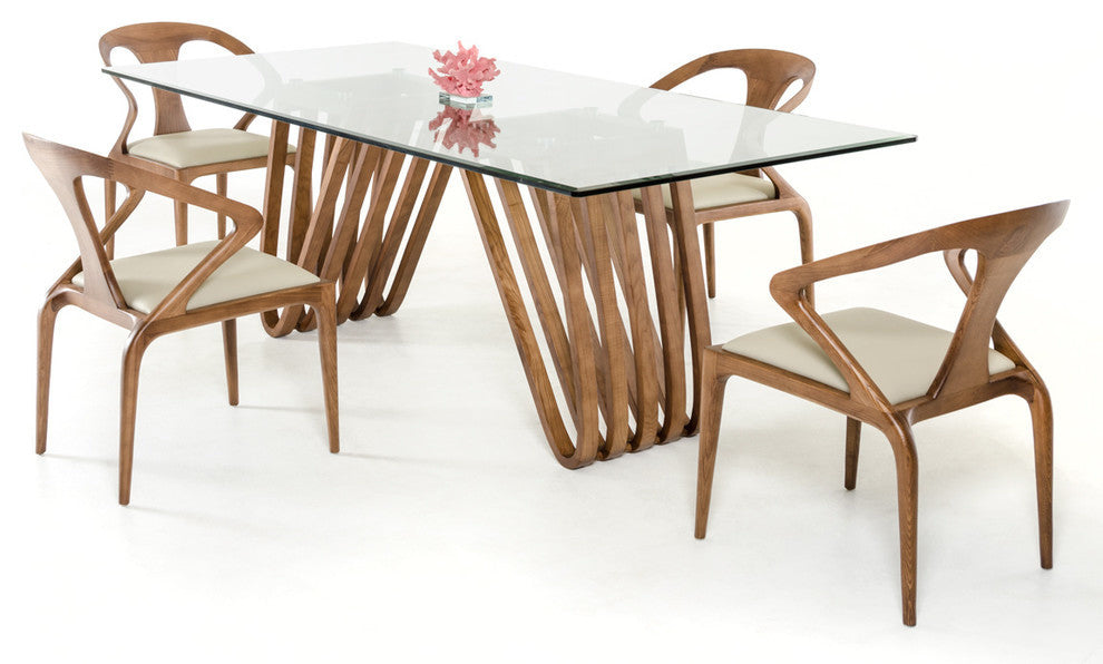Modrest Draper Contemporary Walnut and Glass Dining Table