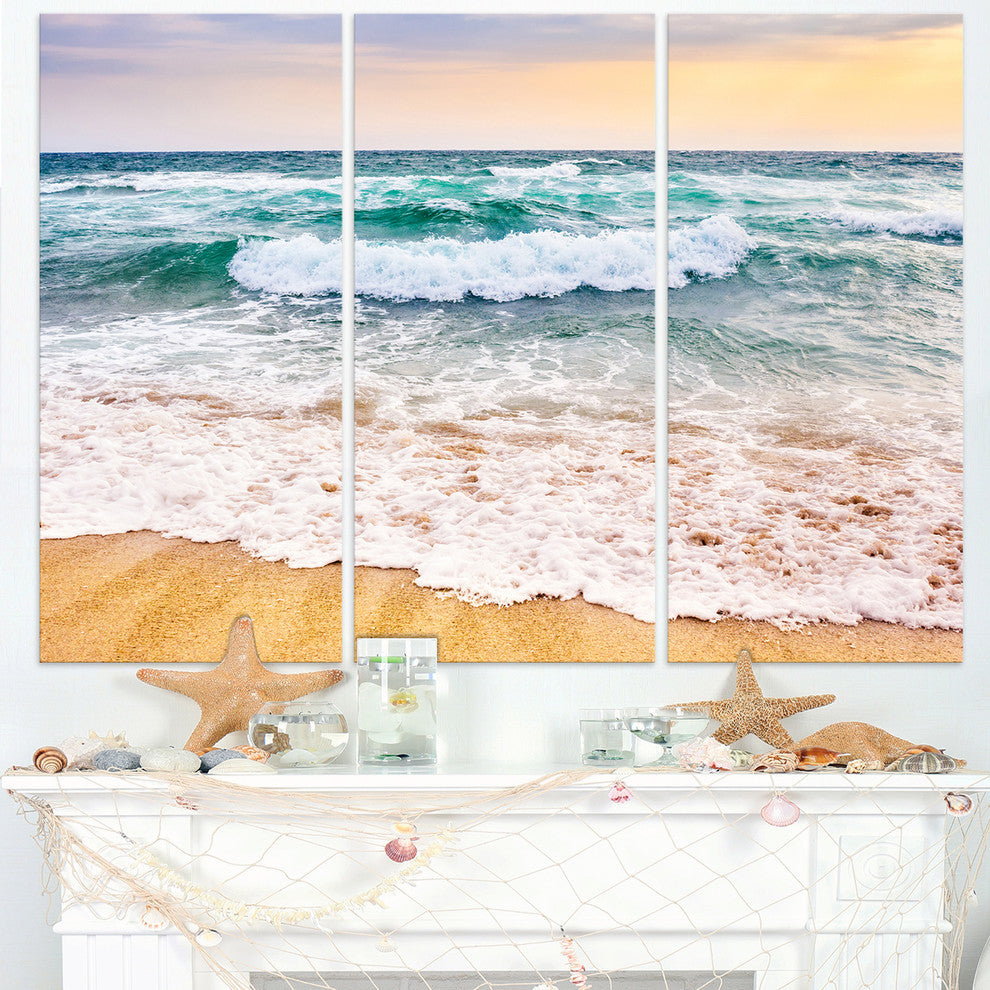 "Foaming Waves Splashing the Sand" Metal Wall Art, 3 Panels, 36"x28"