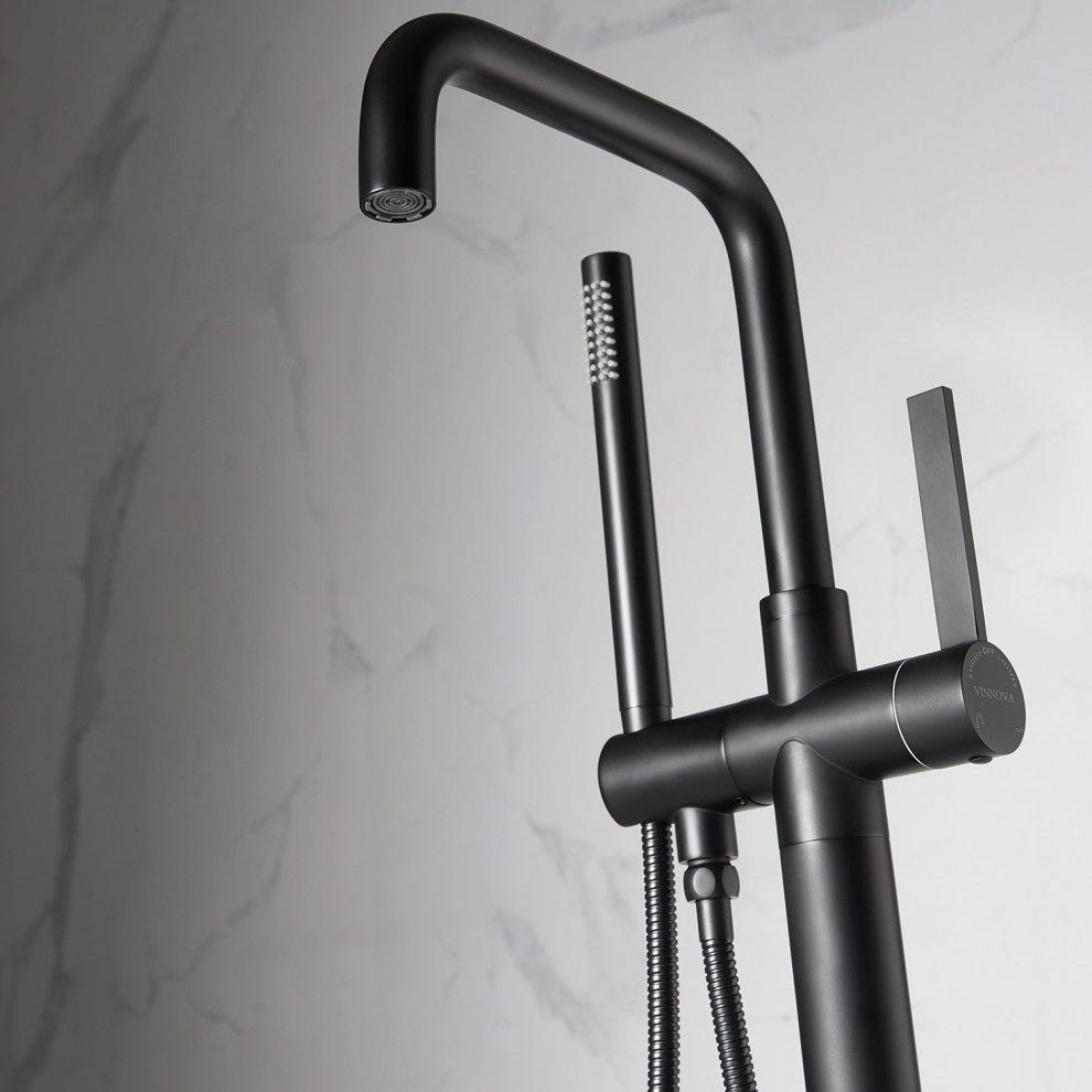 Delara Freestanding Tub Faucet, Hand Shower, Matte Black