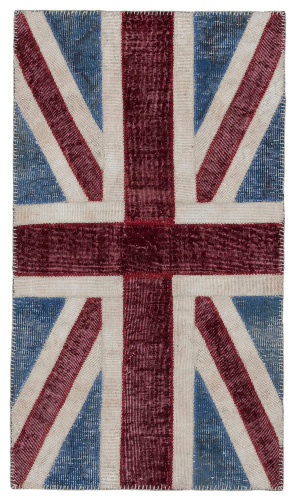 Rug N Carpet - Hand-knotted Turkish 2' 10'' x 5' 0'' Flag Patchwork Rug