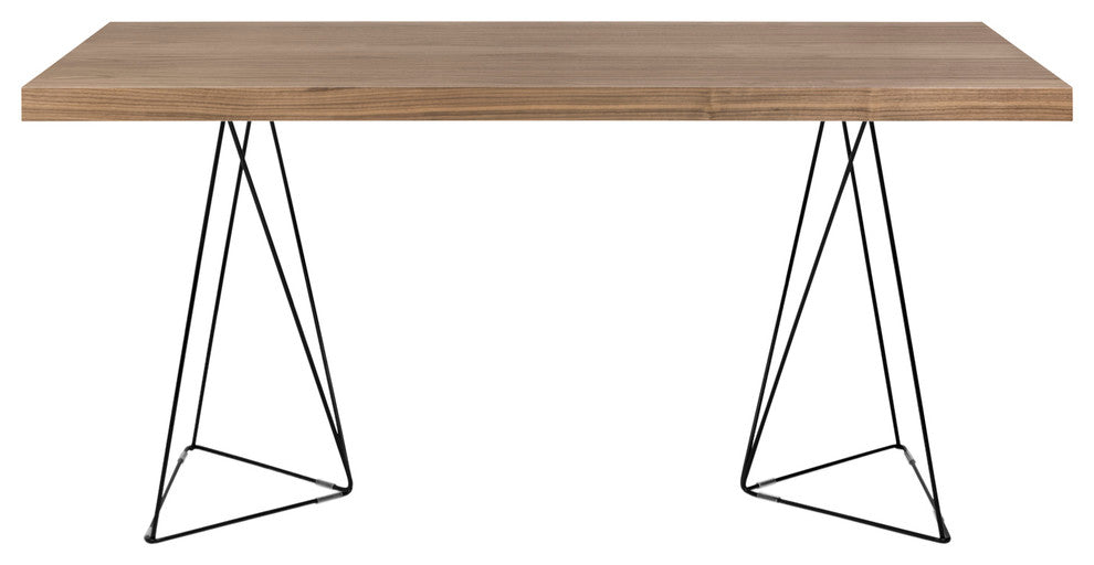 Contemporary Wire Leg Home Office Desk, Walnut/Black Legs