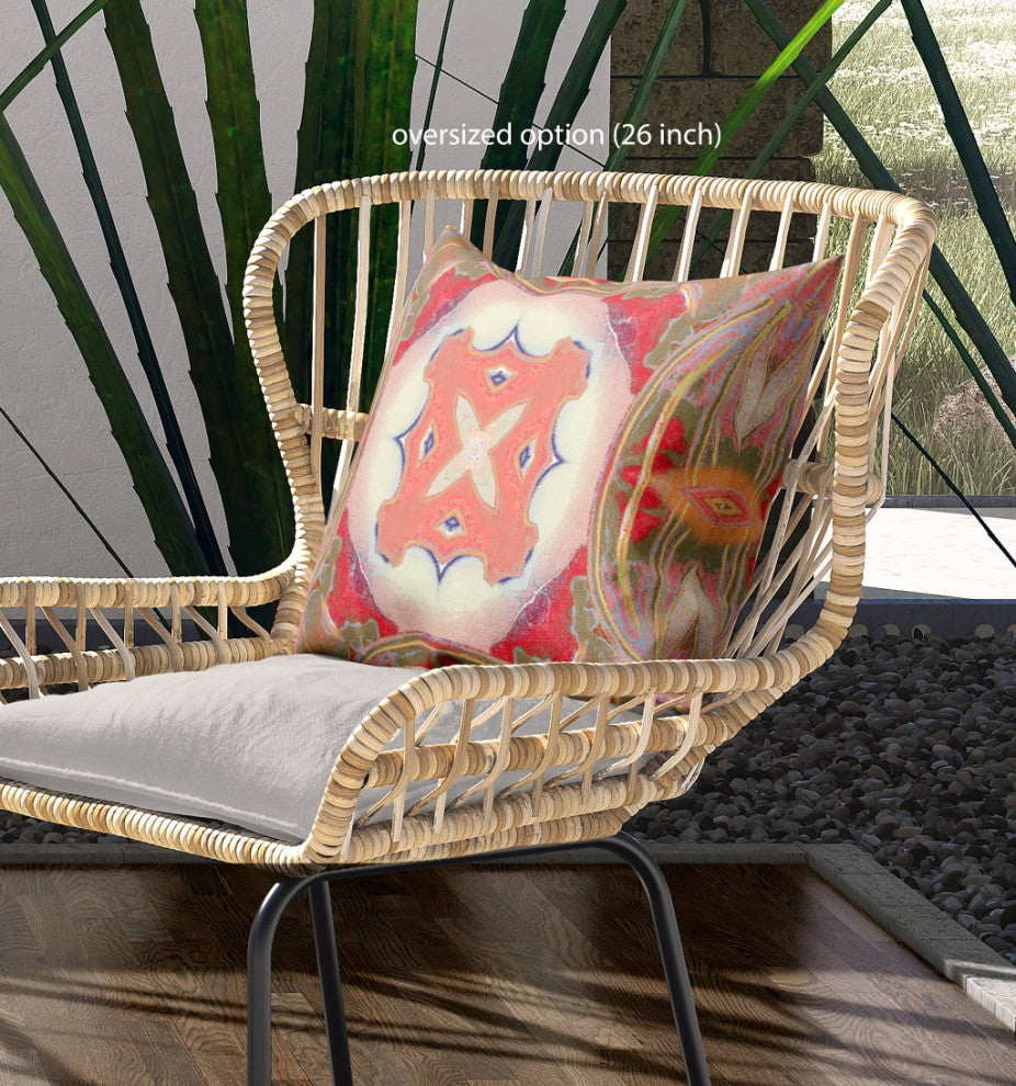 20" Peach Green Geo Tribal Indoor Outdoor Throw Pillow