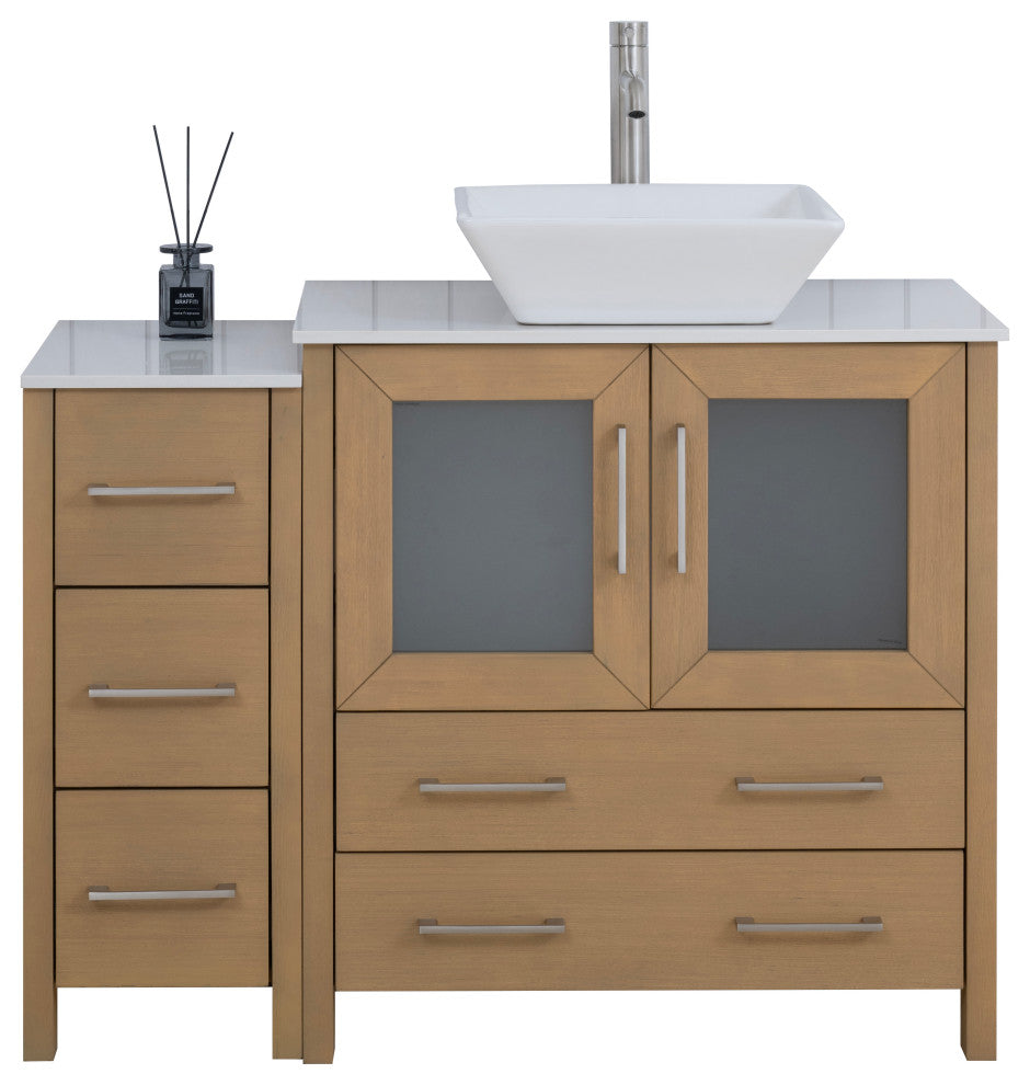 Vanity Art Vanity Set With Vessel Sink, Natural Oak, 42", Standard Mirror
