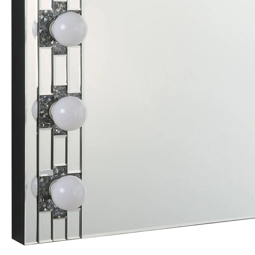 Benzara BM274650 Modern Glam Lighted Mirror, 12 Sockets, Faux Diamonds, Silver