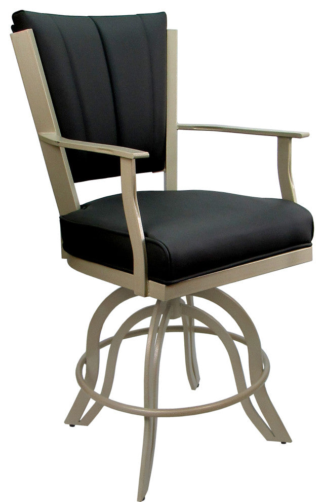 Leather Swivel Tilt Metal Bar Stool - Montana on A-Base, Black Leather on Beige, 26"