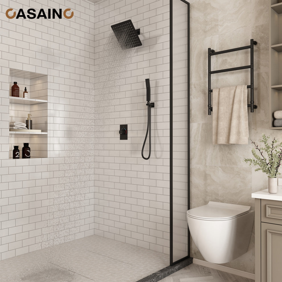 10inch Wall Mount Dual Function Showerhead Thermostatic Shower System, Matte Black