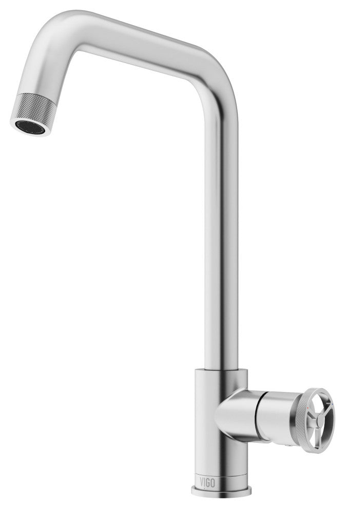VIGO Cass Industrial 14" H Single Handle Kitchen Bar Faucet, Stainless Steel