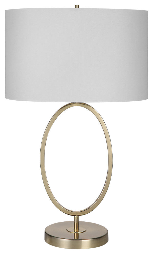 Benzara BM277022 27" Metal Table Lamp, Oval Center Ring, Gold, White