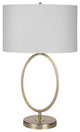 Benzara BM277022 27" Metal Table Lamp, Oval Center Ring, Gold, White