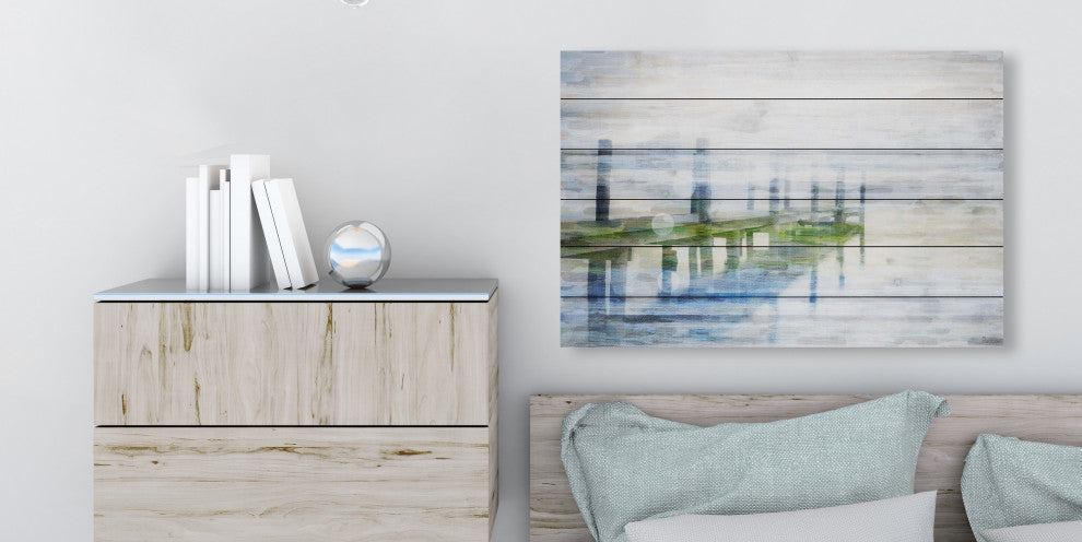 "Dock Mist" Painting Print on White Wood, 18"x12"