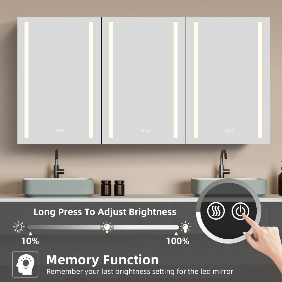 60"x30" Surface Mount Frameless Aluminum LED Medicine Cabinet With Anti-Fogger