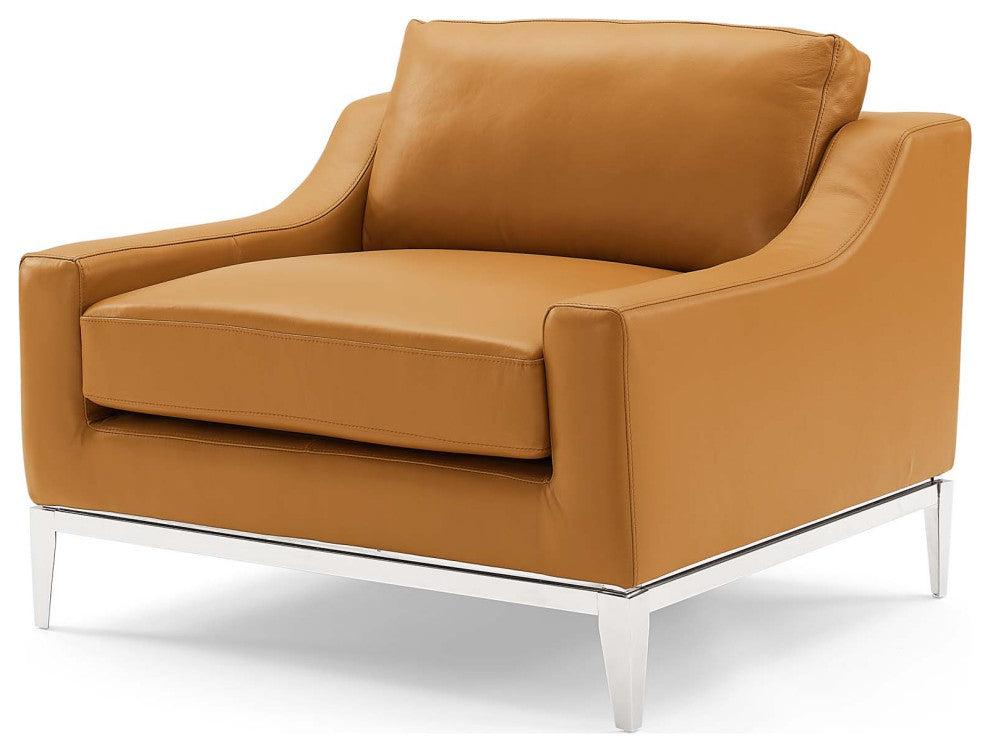 Armchair and Loveseat Sofa Set, Leather, Tan, Modern, Living Lounge Hospitality