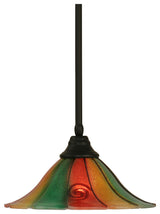 Stem Pendant In Matte Black, 14" Mardi Gras Glass