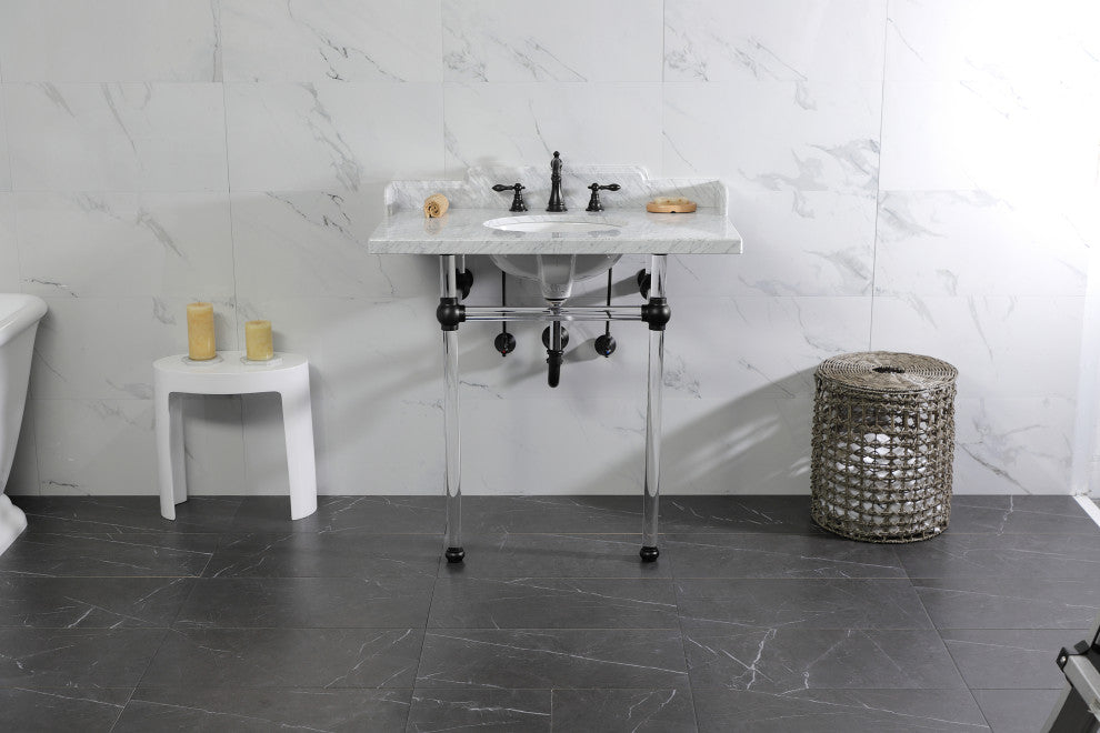 Kingston Brass LMS36MA0 36" Carrara Marble Console Sink, Acrylic Legs
