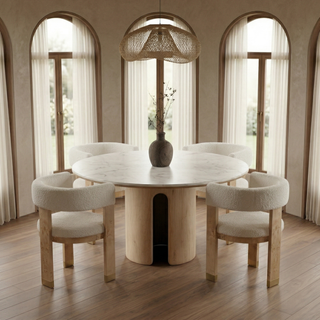 Modrest Letha Modern Cream Fabric + Burl Dining Chair