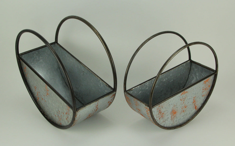 Distressed Galvanized Metal Round Floating Planters Set of 2