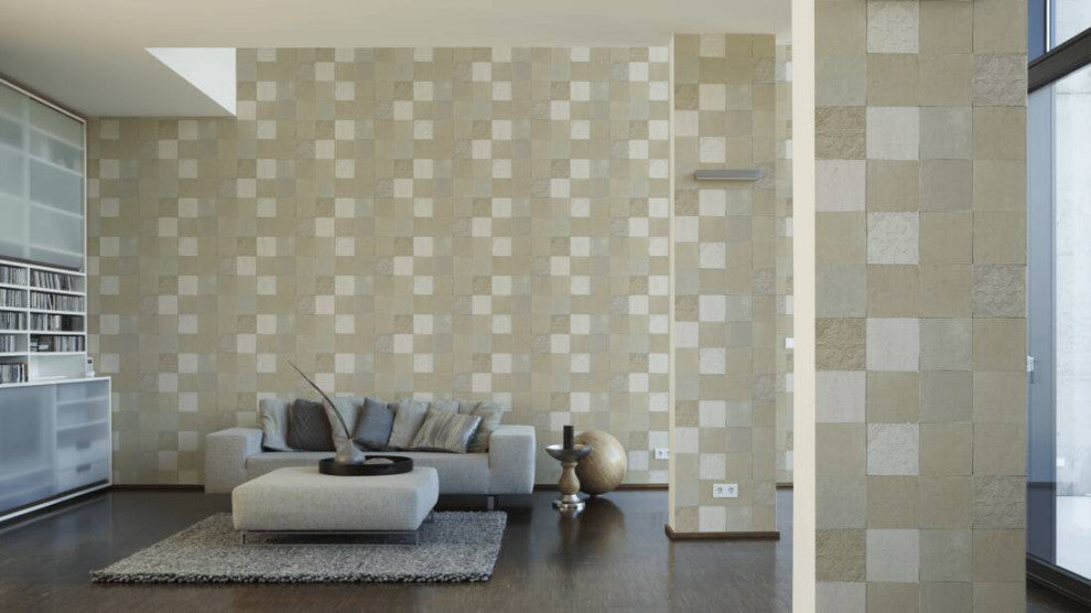 Sample, Tile Textured Wallpaper Featuring Floral And Plain Pattern, 374064