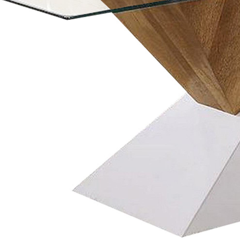 Benzara BM240044 Two Tone Wooden End Table With Pedestal Base, White and Brown