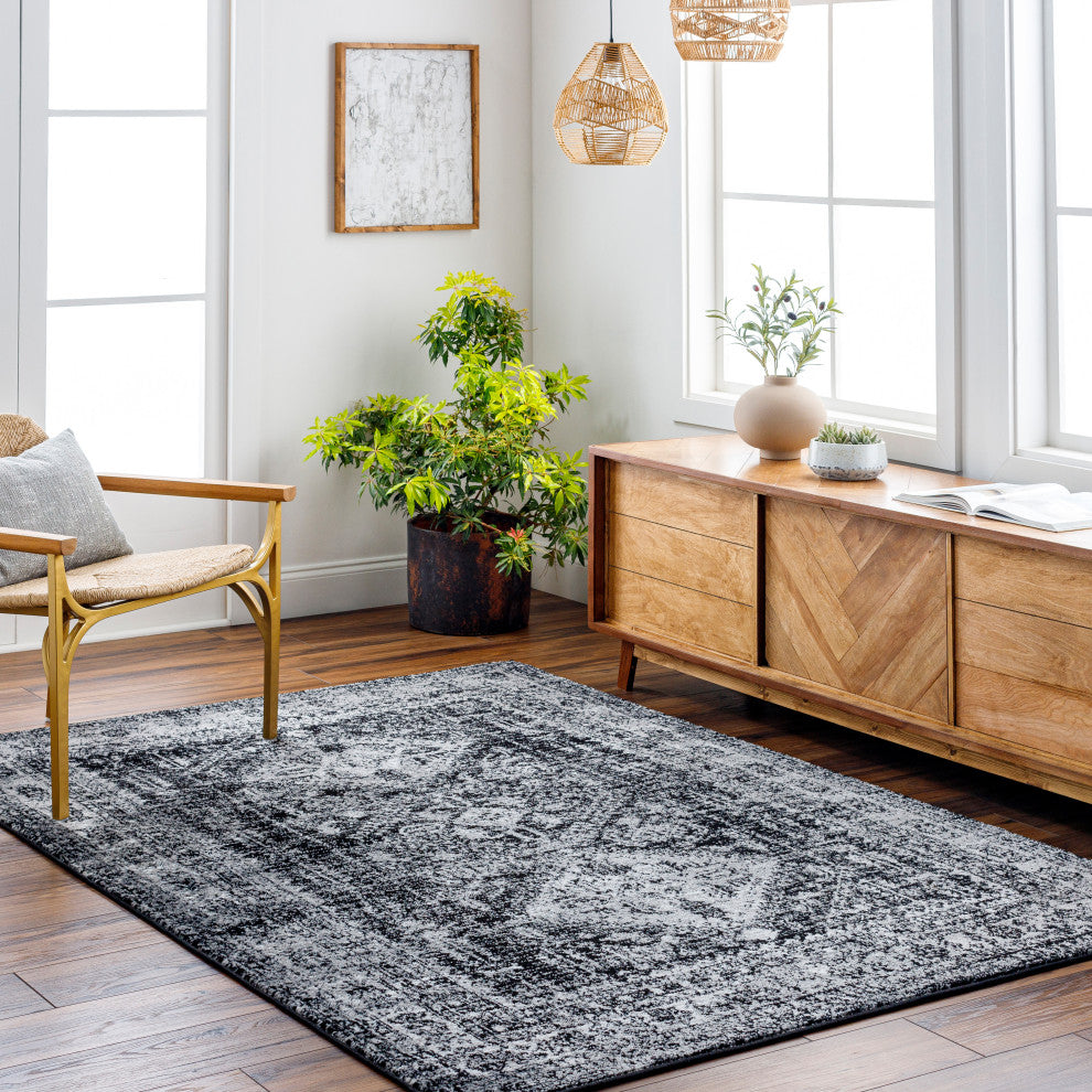 Surya Monte Carlo MNC-2340 Machine Woven Area Rug, Black, 4'3" x 5'7"