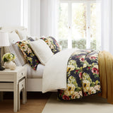Peony Washed Linen Comforter Set, Blossom, 3 Piece, Charcoal, Super King