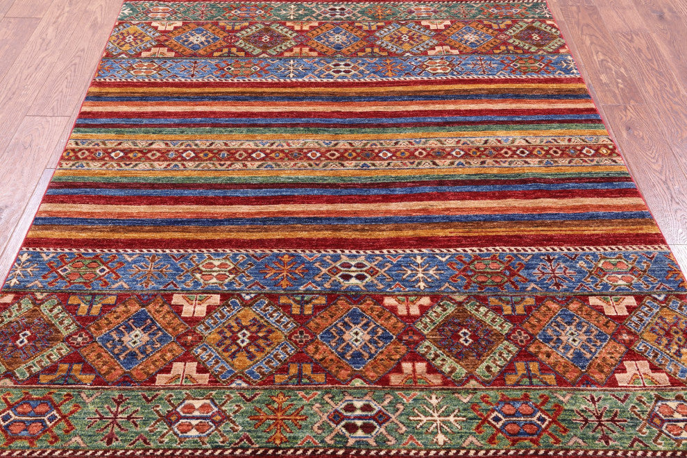 4' 10" X 6' 10" Super Kazak Khorjin Hand-Knotted Wool Rug Q11016
