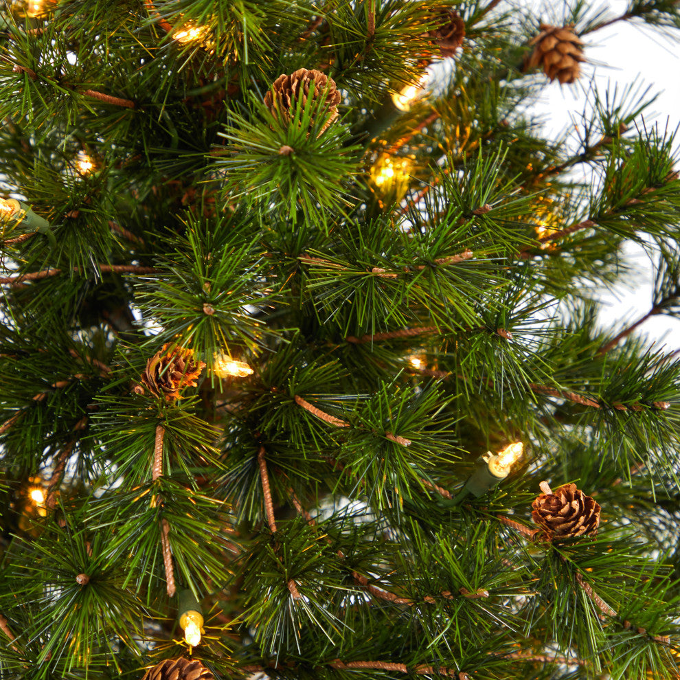 44" Colorado Mountain Pine Faux Xmas Tree W/Lights, Bendable Branches & Pinecone
