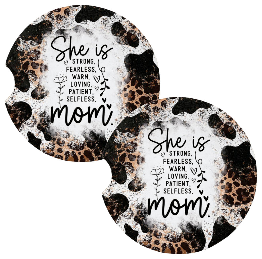 She is Strong Fearless Loving Patient Mom Coasters for Car Cup Holders Set of 2