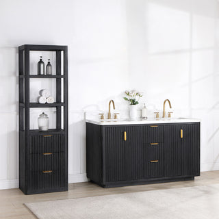 Vinnova Cadiz Bath Vanity, Composite Stone Top, Black, 60", No Mirror