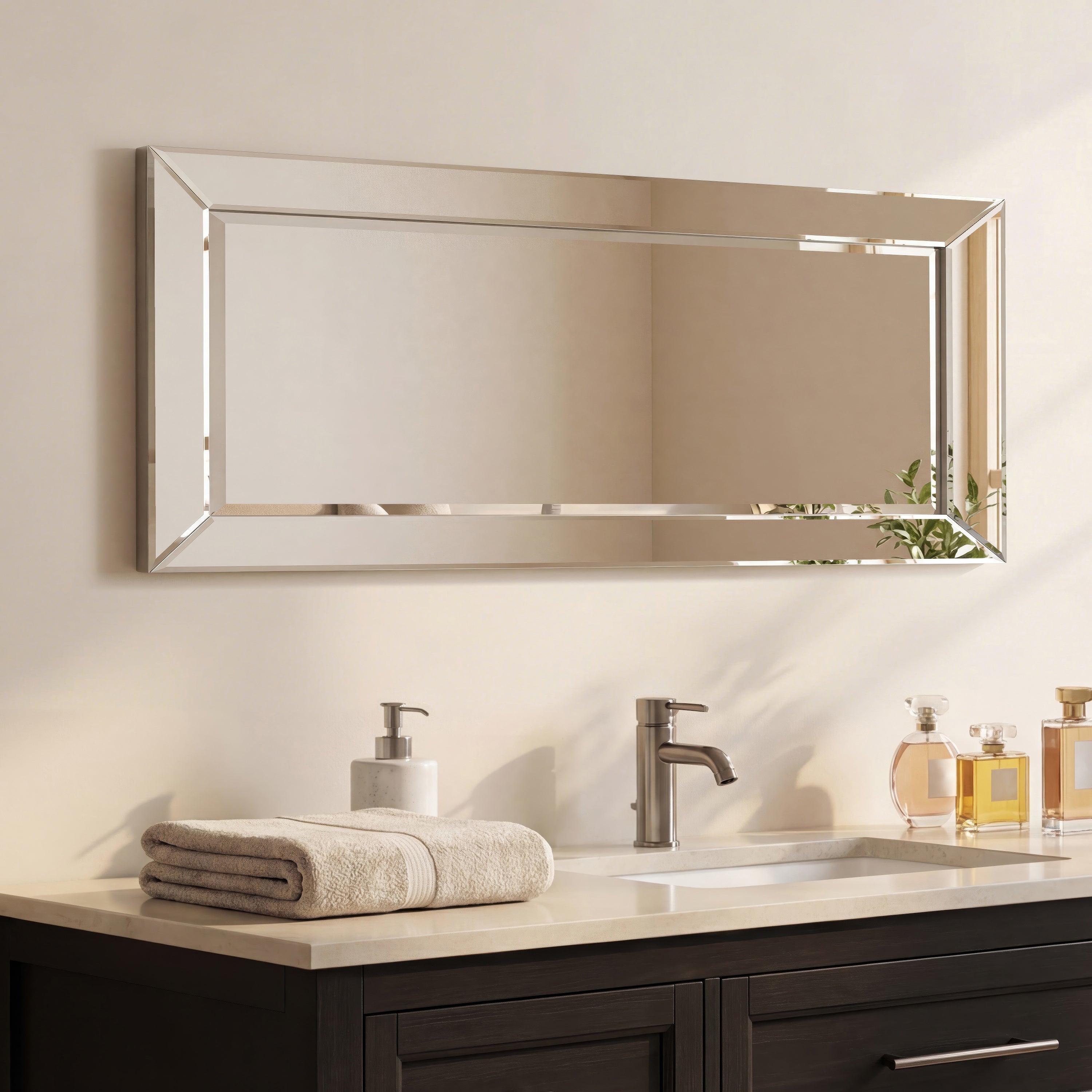 Antique Beveled Rectangle Wall Mirror, 1" Beveled Center,24"x54" Bathroom Mirror