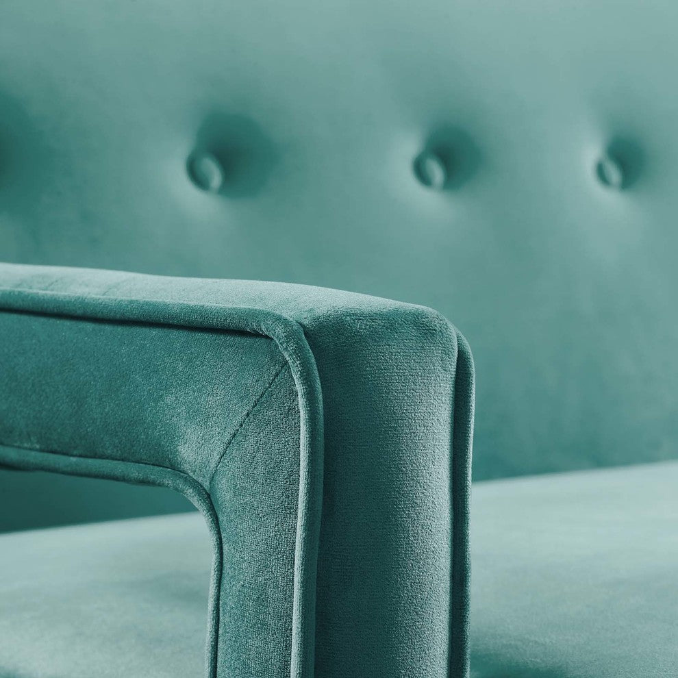 Concur Button Tufted Upholstered Velvet Sofa, Teal