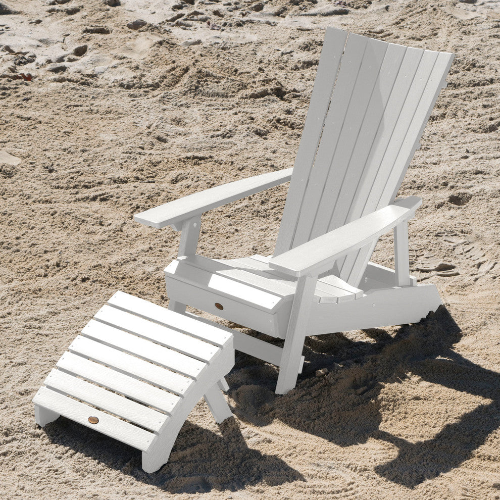 Manhattan Beach Adirondack Chair With Folding Ottoman, White