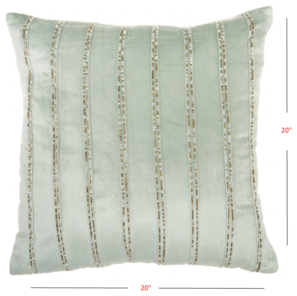 Glam Celadon Blue  and Gold Accent Throw Pillow With Beaded Details