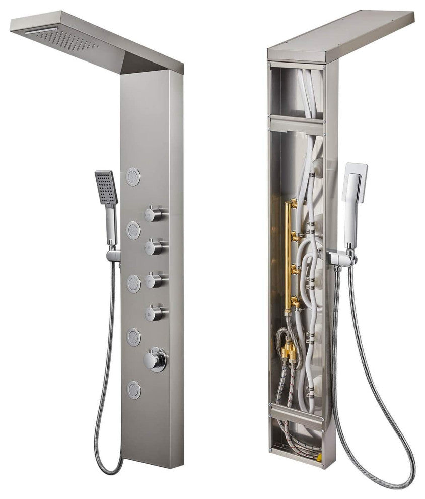 Rectangle Wall Mount Stainless Steel Shower Panel In Brushed Stainless Steel