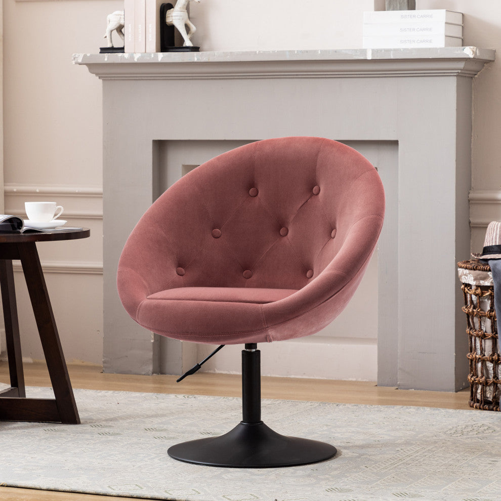Button Tufted Swivel Velvet Papasan Chair, Pink