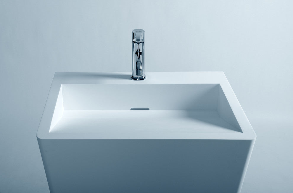 ADM Rectangular Freestanding Pedestal Sink, White, 22", Matte White