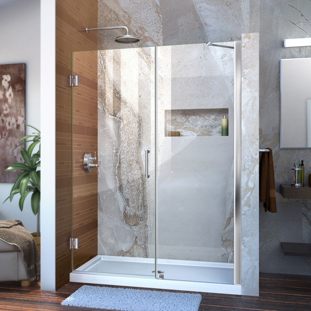 DreamLine Unidoor 52" to 53" Frameless Hinged Shower Door, Clear Glass, Chrome