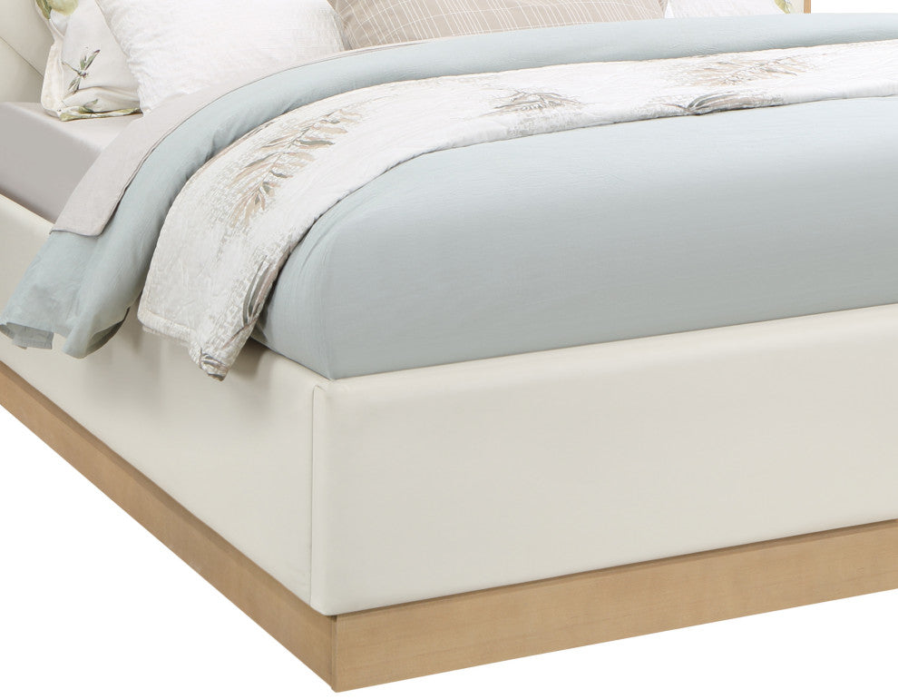 Casa Black Faux Leather King Bed, Cream, Queen