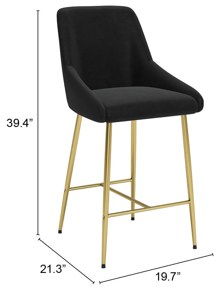 Counter Stool Chair, Steel Metal, Fabric, Black, Gold, Bar Kitchen Cafe Bistro