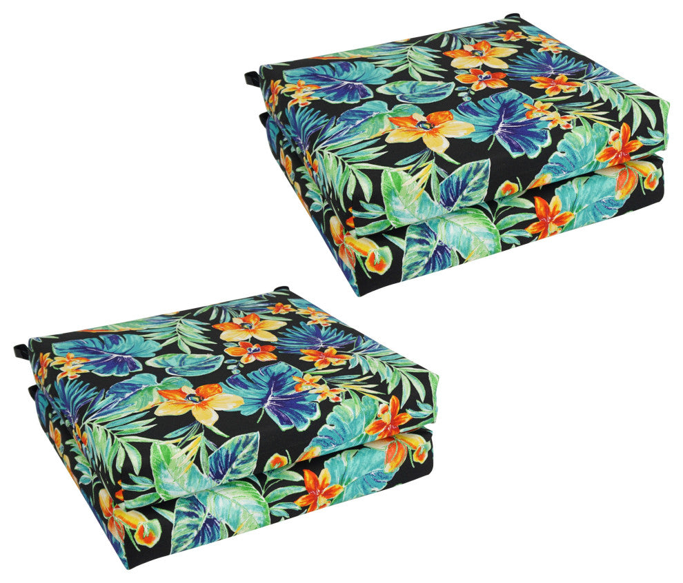 20"X19" Patterned Outdoor Polyester Chair Cushions, Set of 4, Beachcrest Caviar