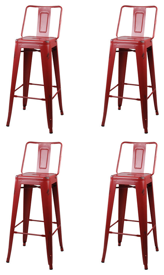 Highback Red Metal Bar Stools Set of 4