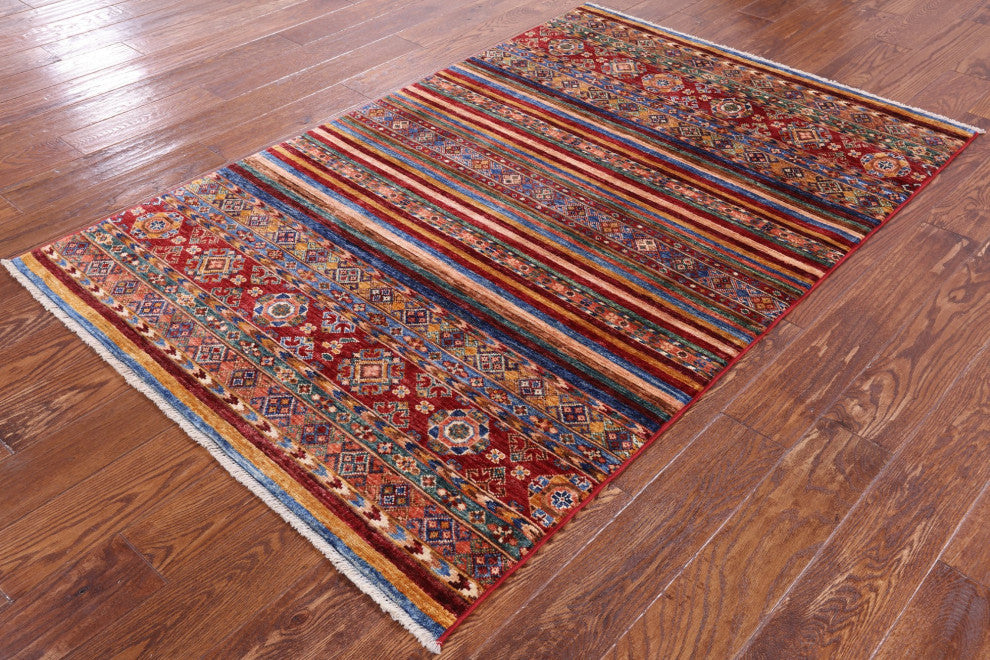 3' 11" X 6' 0" Hand-Knotted Super Kazak Khorjin Wool Rug Q5364