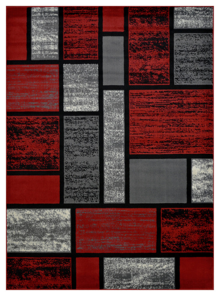Modern Accent Rug, Red, 7'0"x5'2"