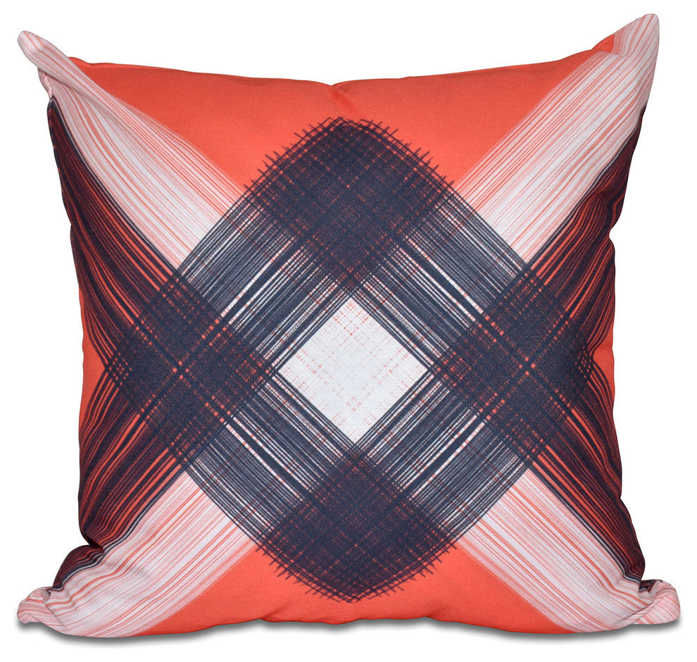 String Art, Geometric Print Outdoor Pillow, Orange, 20"x20"