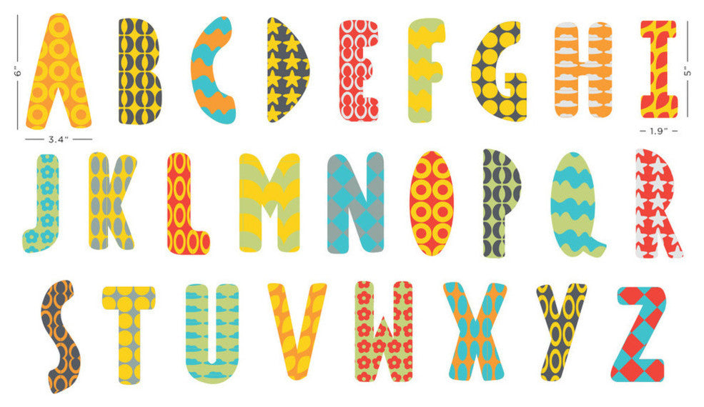 Modern Alphabet Fabric Wall Decals in Rainbow