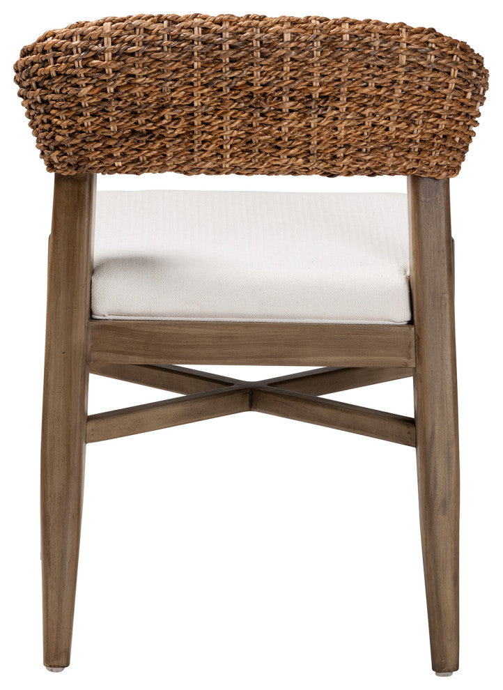 Bohemian Walnut Brown Finished Mahogany Wood and Natural Rattan Dining Chair