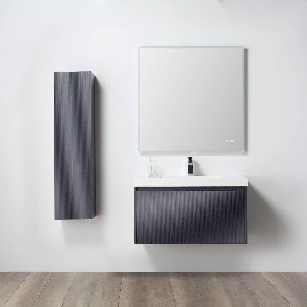 Floating Bathroom Vanity with Sink, Wall Mounted Vanity, Blue, 36" With Sink, Side Cabinet