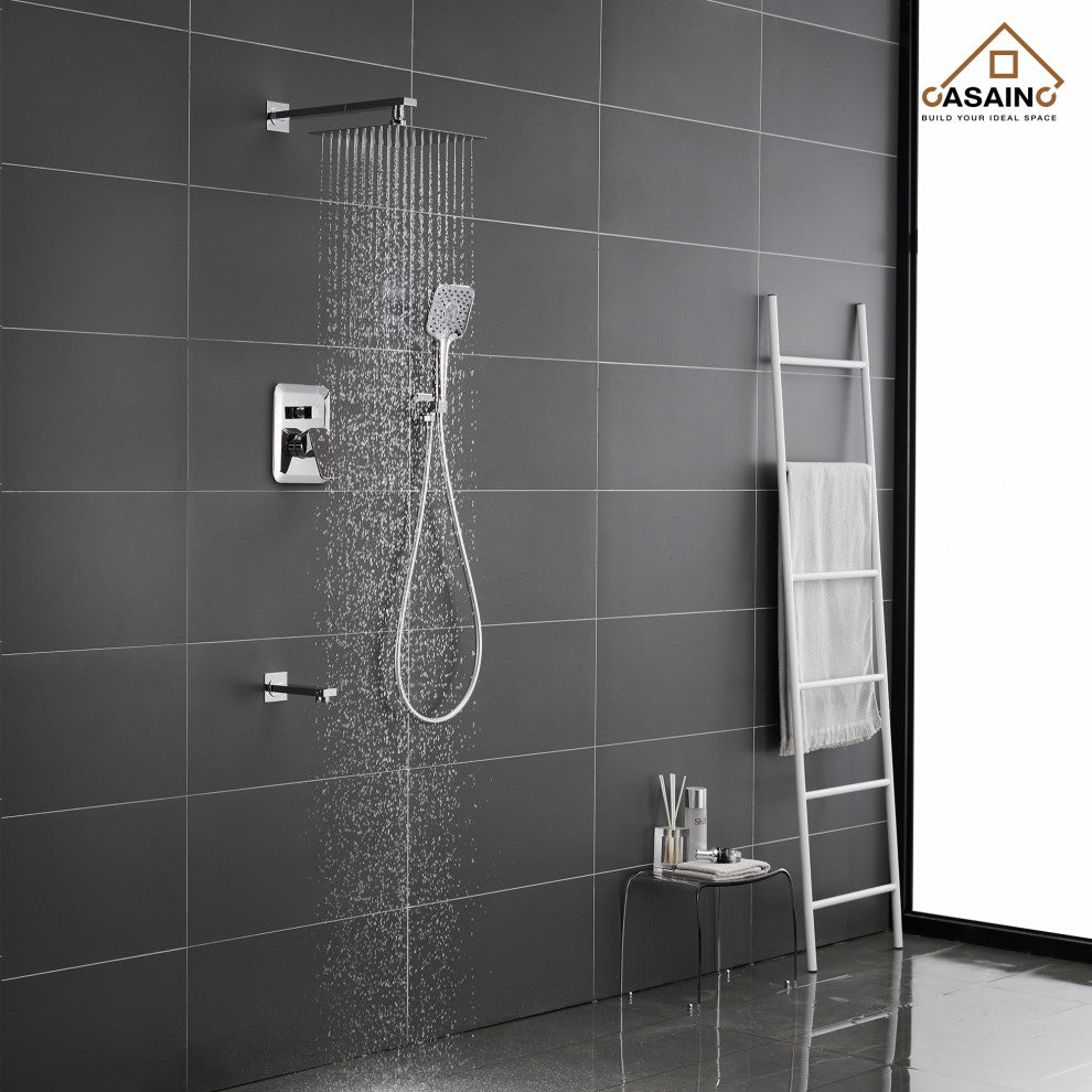 9inch Shower System Brushed Nickel Dual Head Waterfall Shower Bar System, Chrome