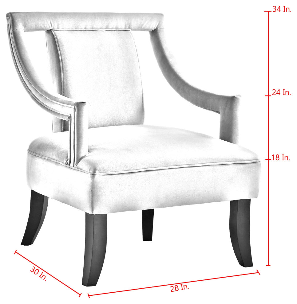 Avery Velvet Swoop Arm Square Back Open Sides Accent Chair, Gray